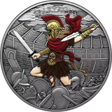 Legendary Warriors - Spartacus 1oz Antiqued Coloured Silver Coin