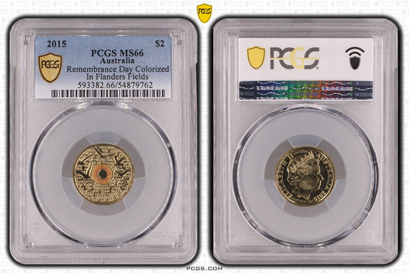 2015 $2 Flanders Field Remembrance Coloured $2 Coin MS66