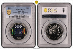 2011 Triple 000 Zero Emergency 50c Coloured Coin MS68