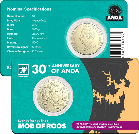 2025 Sydney Money Expo $1 Mob of Roos with Privy Mark