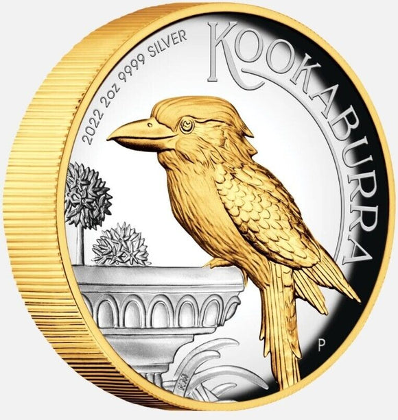 2022 2oz Silver Proof High Relief Gilded Kookaburra