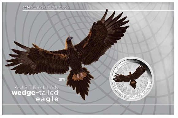 Australian Wedge-tailed Eagle 10th Anniversary 2024 1oz Silver Coloured Coin in Card