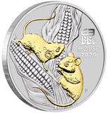 Australian Lunar Series III 2020 Year of the Mouse 1oz Silver Proof Gilded Coin (Damaged Box)