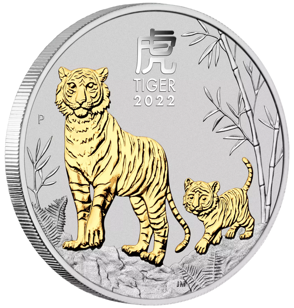 2022 Year of the Tiger 1oz Silver Gilded Coin