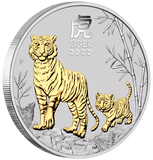 2022 Year of the Tiger 1oz Silver Gilded Coin
