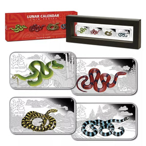 2013 $1 Lunar Calendar Year of The Snake 1oz Silver Coloured Proof 4 Rectangle Coin Set