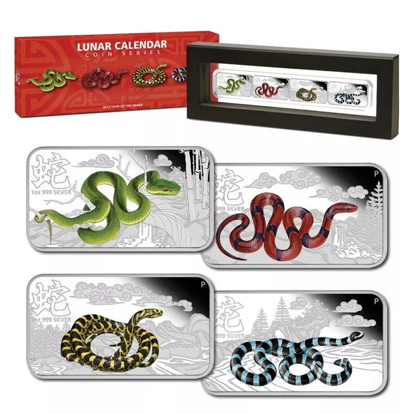 2013 $1 Lunar Calendar Year of The Snake 1oz Silver Coloured Proof 4 Rectangle Coin Set