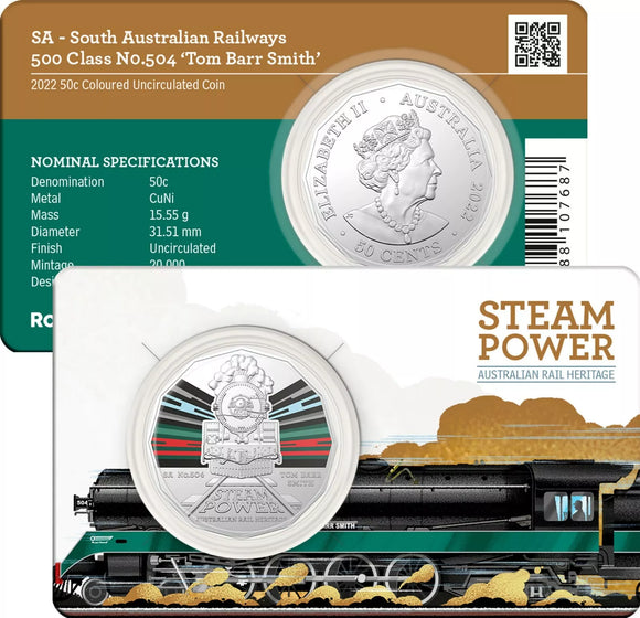 2022 Australian Steam Power Trains 50c SA Railways No 504 Tom Barr Smith