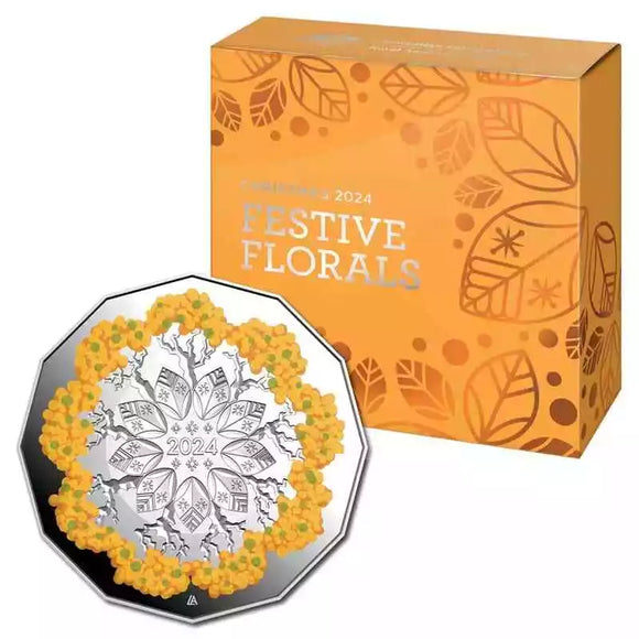 2024 50c Fine Silver Proof Coin Christmas Festive Florals