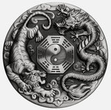 2021 Dragon & Tiger with Bagua 2oz Silver Antiqued Coin