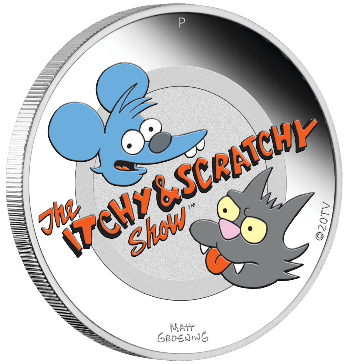 2019 The Simpsons - Itchy & Scratchy 1oz Silver Coloured Proof Coin ...