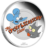 2019 The Simpsons - Itchy & Scratchy 1oz Silver Coloured Proof Coin