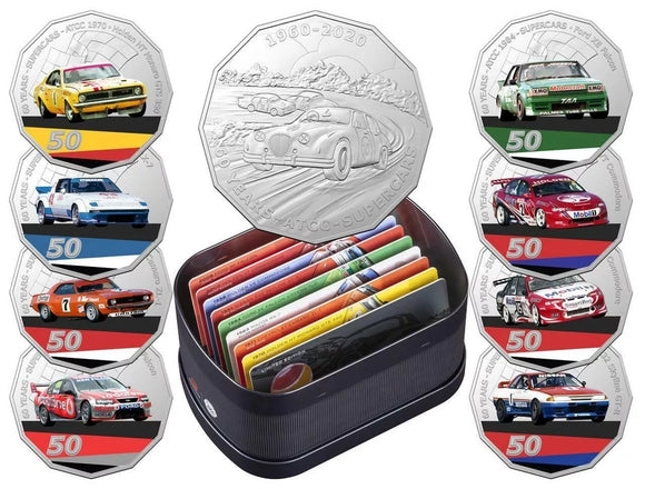 2020 50c 60 Years of Australian Touring Car Champions Coloured 9 Coin Set