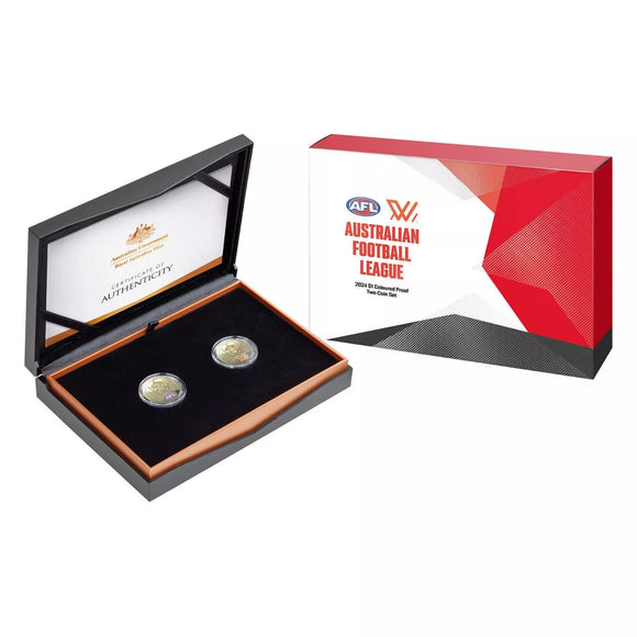 2024 AFL $1 Coloured Proof Two Coin Set