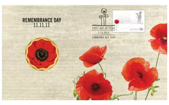 2011 Remembrance Day RAM $5 Coloured Poppy PNC