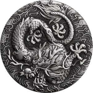 2022 Chinese Myths and Legends Dragon 2oz Silver Antiqued Coin