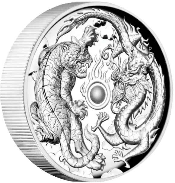 2018 $2 Dragon & Tiger 2oz Silver Proof High Relief Coin