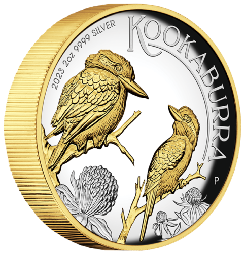 2023 Australian Kookaburra 2oz Silver Proof High Relief Gilded Coin