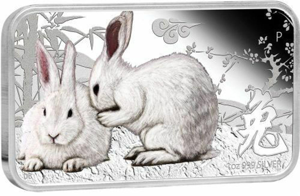 2011 $1 Lunar Calendar Year of The Rabbit 1oz Silver Coloured Rectangl ...