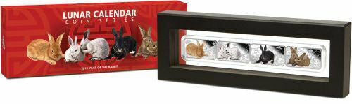 2011 $1 Lunar Calendar Year of The Rabbit 1oz Silver Coloured Rectangle 4 Coin Proof Set