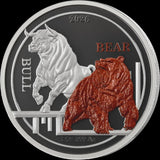 2026 $1 BULL AND BEAR Rhodimension 2 x 1oz Silver Coins Ascension Island