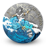 2026 Niue Poseidon 2oz Silver High Relief Antiqued Gilded Coloured Coin