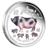 2019 1oz Silver Coloured Year of  the Pig Proof Coin