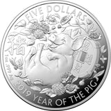 2019 Year of the Pig $5 1oz Silver Proof Coin