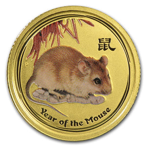 2008 1/10oz Coloured Gold Year of the Mouse Bullion Coin