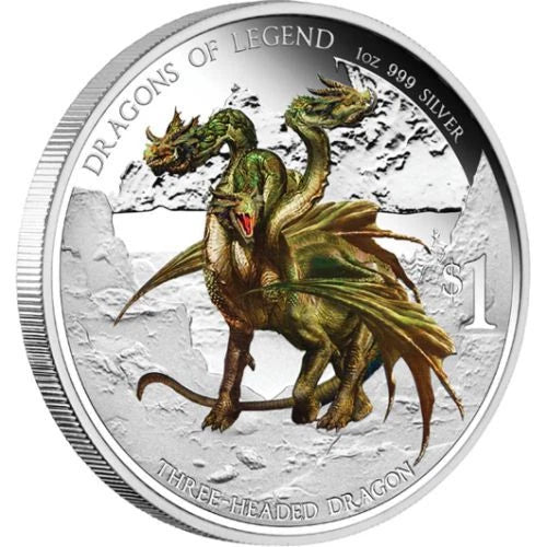 2012 Dragons of Legend - Three Headed Dragon 1oz Silver Proof Coin