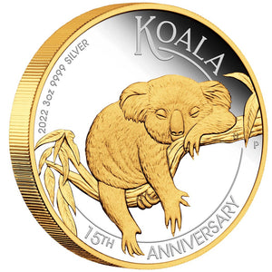 2022 Koala 15th Anniversary 3oz Gilded Silver Proof Coin