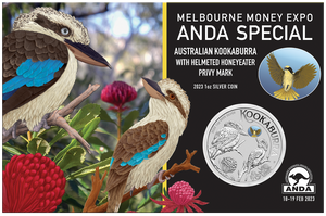 2023 Melbourne ANDA 1oz Silver Helmeted Honey Eater Privy Coin