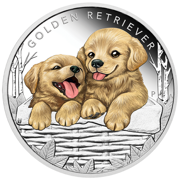 2018 Puppies Golden Retriever 1/2oz Silver Proof Coin