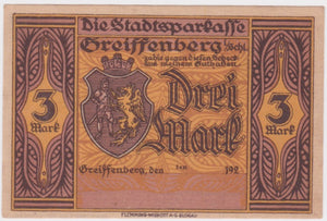 1921 Germany Greiffenberg 3 Mark UNC
