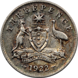 1922 Threepence good Fine