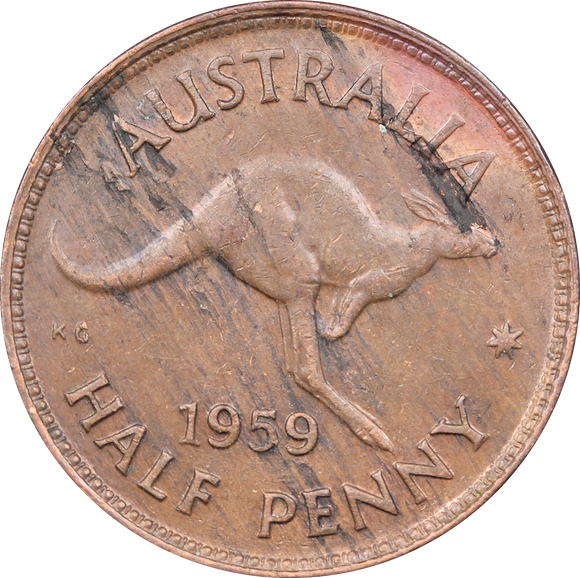 1959 Halfpenny Minor Planchet Flaw EF