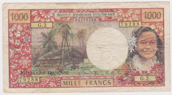 1971-1985 (No date) Tahiti 1000 Francs gFine