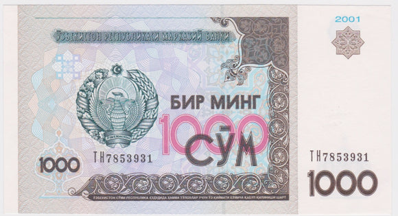 2001 Uzbekistan 1000 Sum UNC