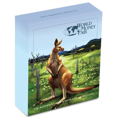 2014 World Money Fair Coloured Kangaroo 1oz Silver Proof Coin