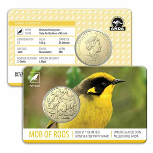 2020 $1 Melbourne ANDA Helmeted Honeyeater Privy Mark