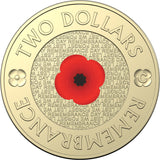 2022 Remembrance Day $2 Poppy C Mintmark Coloured Uncirculated Coin