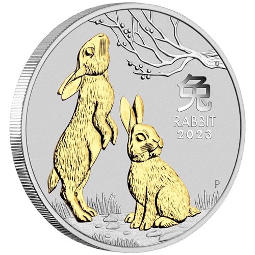 2023 Year of the Rabbit 1oz Silver Gilded Coin