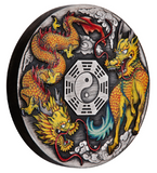 2022 2oz Dragon and Qilin with Bagua Silver Antiqued Coloured Coin