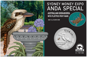 2022 Sydney ANDA 1oz Silver Kookaburra Coin w/ Platypus Privy Mark