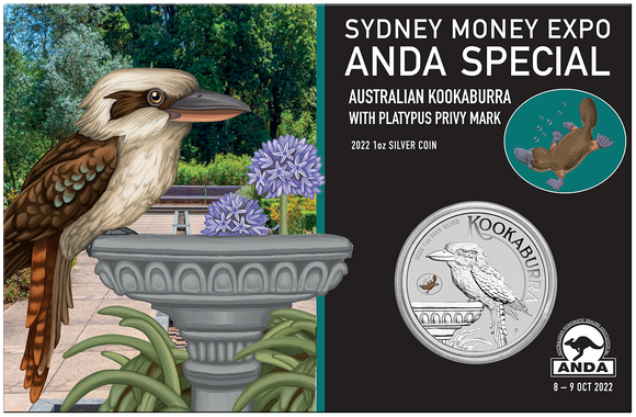 2022 Sydney ANDA 1oz Silver Kookaburra Coin w/ Platypus Privy Mark