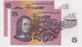 $5 Pair 1985 Johnston/Fraser UNC