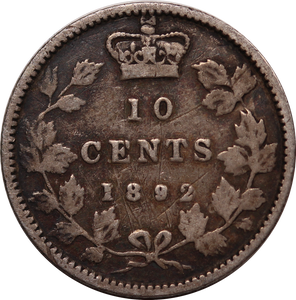 Canada 1892/1 Overdate 10 Cents VG