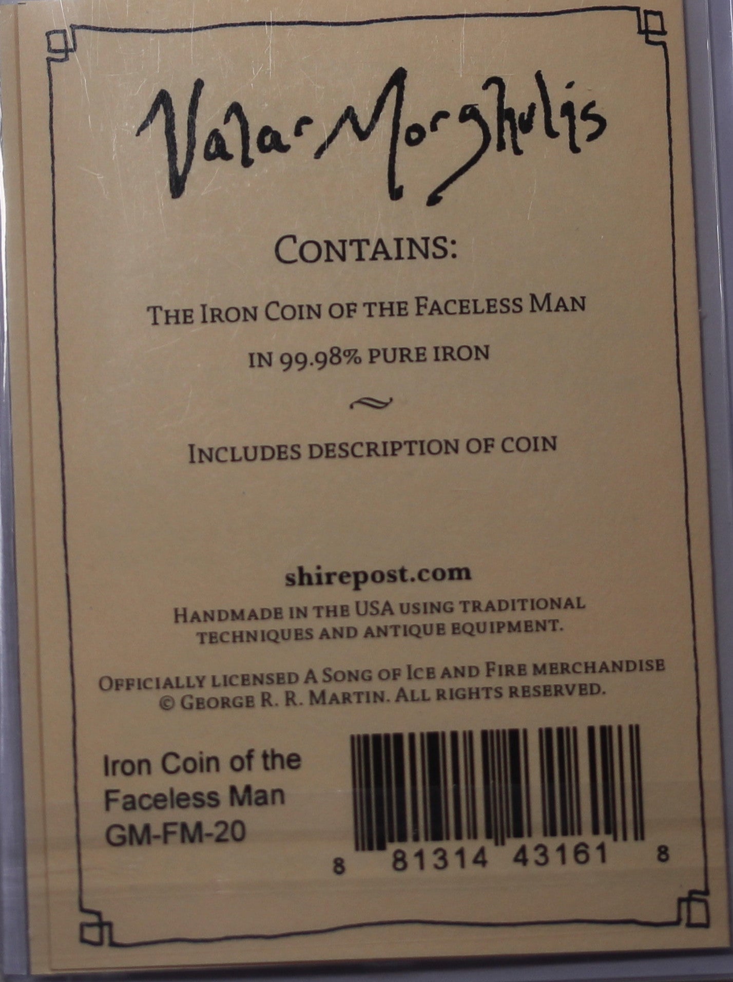 Game of Thrones Iron Coin of the Faceless Man – Thompsons Coins