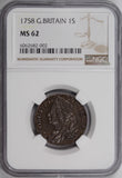 GB 1758 1 Shilling NGC MS62