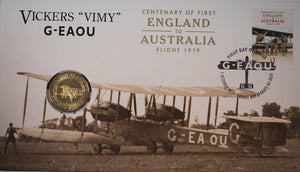 2019 Centenary of Vickers "Vimy" G-EAOU England to Australia $1 PNC